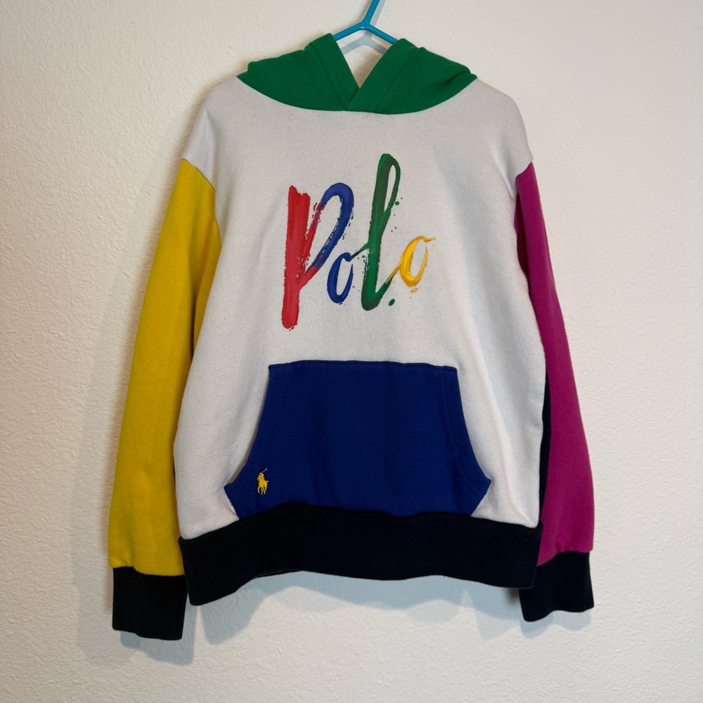 Polo Ralph Lauren Hoodie Youth Small (8) Colorblock Paint Spell Out Kid Colors